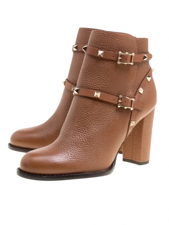 Valentino Brown Leather Rockstud Block Heel
Ankle Boots Size 7/ EU 37 - Picture 12 of 12